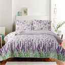 Reversible Daffodil Quilt Full/Queen Purple Green Floral Leaves Bedspread Lightweight Soft Flower Bedding Summer Botanicals Coverlet Blanket Very Peri Home Decor, Green/Purple/White 