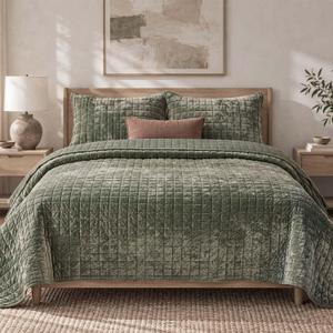 Luxurious Velvet Quilt Oversize King Size Set 120"x128" Ultra Soft Bedding Set Quilted Bedspread Coverlet with 2 Matching Pillow Shams for All Seasons,Army Green, Super King