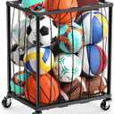 TomCare Garage Ball Rolling Storage Rack Large Capacity Basketball Holder with Elastic Rope [Hold 12-15 Balls][Easy to Take] Garage Sports Equipment Organizer cart with Wheels for Home, Outdoor Use