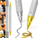 ARTISTRO 2 Gold&Silver Dual-Tip Acrylic Paint Pens - Multisurface Metallic Markers for Glass, Rock, Fabric, Wood, Plastic & More - 1 mm Fine & Brush Tips