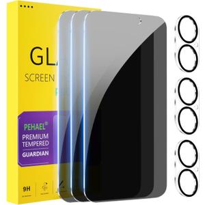 PEHAEL 3+3Pack for iPhone 17 Privacy Screen Protector with Camera Lens Protector Full Coverage Anti-Spy Tempered Glass Film 9H Hardness Easy Installation Bubble Free [6.3 inch]