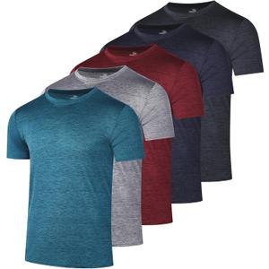 Real Essentials 5 Pack: Youth Dry-Fit Wicking Active Athletic Performance Short Sleeve T-Shirt Boys & Girls Shirts (Large)