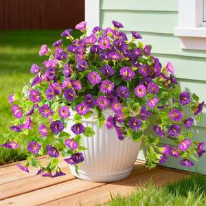 Homsunny Artificial Fake Flowers Plants UV Resistant, Faux Petunias Silk Flowers for Outdoors No Fade, Fake Outdoor Flowers for Planters Spring, Realistic Home Garden Balcony Yard Decor (Purple)