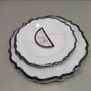 PLASTICPRO 64 Pack Elegant Disposable Plastic Plates Combo Set Includes 32 Dinner Plates and 32 Salad Plates Heavy Duty Fancy Party Plates White & Black Contemporary Design