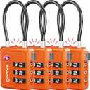 Luggage Locks – TSA Approved Suitcase Locks – Travel Padlocks with Inspection Indicator – TSA Locks for Suitcases, Backpacks, Cases, Bags – 4-Pack, Orange
