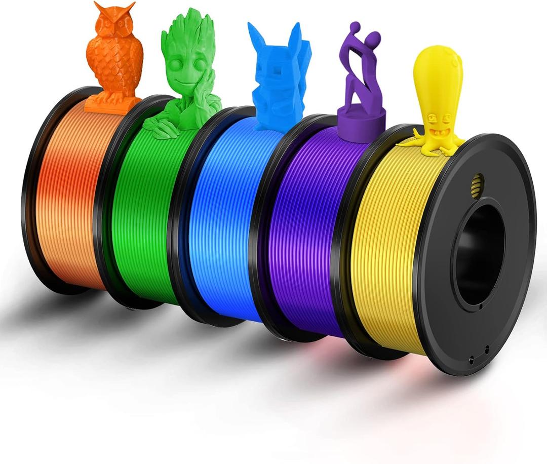 3D Printer Filament PLA 1.75mm 3-D Printing Materials 5 Colors Bundle Print Filimate 1.75 mm Orange Green Blue Yellow Purple Filiment1.75 Accuracy 0.02mm Fillament Spool Vacuum Pack 250G, Pack Of 5