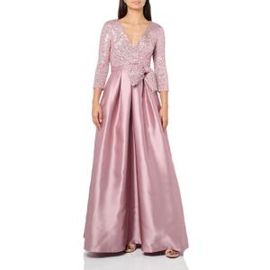 Eliza J Women's 3/4 Sleeve Sequined Satin Gown with Bow Detail (Mauve) Size 4