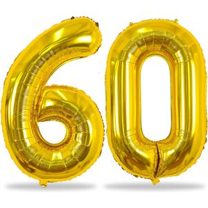 60th Birthday Balloons Gold for Women, 40 Inch Giant Mylar Foil Number 60 Balloons Self Inflating, Gold Digit 6 & 0 Helium Balloons for Men 60th Anniversary Party Decorations Supplies