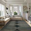 LIVEBOX Rainbow Easy Jute Outdoor Rug, Area Rugs 9x12 Living Room Washable Indoor Outdoor Patio Rug, Large Farmhouse Carpet, Modern Dining Room Rugs for Under Table Office Backyard (9'x12', Black)