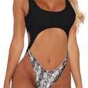 Viottiset Women's Cutout High Cut One Piece Thong Swimsuit Bikini Monokini Bandage (Large, Light Grey)