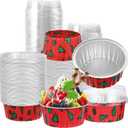 100Pcs Christmas Aluminum Cups with Lids,5oz Disposable Ramekin Baking Cups Muffin Liners Mini Pie Pans Foil Cupcake Containers for Christmas Party,Style B