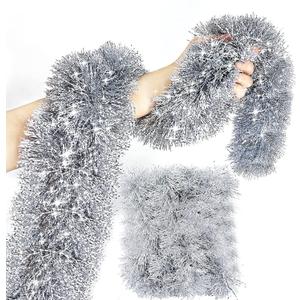 TURNMEON 5 String Total 50 Ft Silver Christmas Tinsel Garland Xmas Tree Decorations Christmas Metallic Twist Garland Hanging Decorations Indoor Outdoor Christmas Party Supplies, Each 10 Ft by 4 Inch