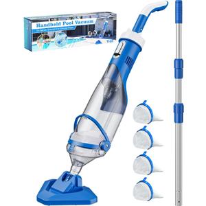 Cordless Pool Vacuum with Telescopic Pole, 18.5 GPM Powerful Suction, 1.5H Supercharge Technology, Handheld Rechargeable Pool Vacuum Cleaner for Above Ground/Inground Pools, Hot Tubs, Spas (Deep Blue)