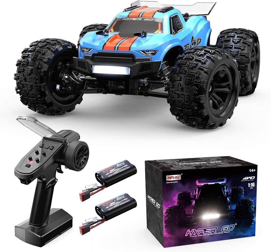 MJX Hyper GO H16MT 1/16 4X4 RTR Brushless Fast RC Cars for Adults, Max 43mph RC Trucks, Portable Remote Control Car for Boys, RC Truck Compatible with 3S Lipo