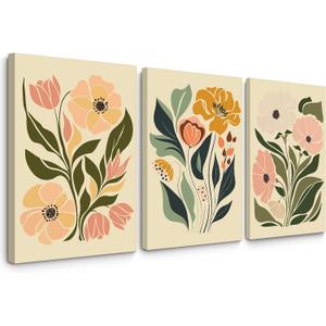 Boho Flower Wall Art Decor Abstract Floral Canvas Wall Art Pictuers Botanical Wall Art Minimalist Plant Prints Boho Floral Poster Vintage Artwork for Living Room Bedroom 12x16 Inch Wrapped canvas