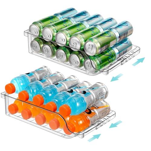 BingoHive 2 Packs Clear Width Adjustable Soda Can Organizer for Refrigerator Expandable Soda Can Dispenser for Beer Soda Seltzer Pop Can Soda Expand Organizer for Fridge Kitchen Pantry