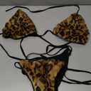 Women's Detachable Faux Fur Bikini Sets Halter Tie Two Piece Swimsuits for Party Stripper Outfit (Leopard)