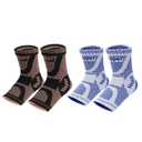 2 Pairs Copper Ankle Brace, Copper Infused Ankle Support Compression Sleeve for Men & Women, L, Yellow black and Blue gray