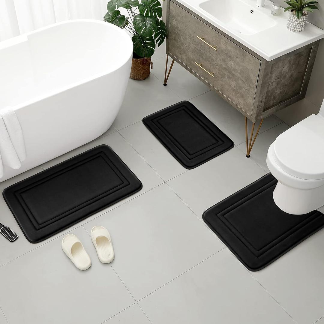  Black Bathroom Rug 1 Piece, Ultra Absorbent Bath Mat for Bathroom - Non-Slip Machine Washable & Dry Quickly