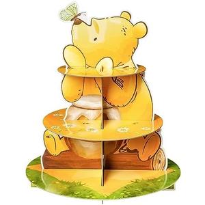 Z1juce Winnie Dessert Holder 3 Tier Winnie Party Dessert Holder Winnie Theme Cardboard Cake Stand for Birthday Party Decorations Winnie Cupcake Display for Boys Girls Birthday Party Supplies