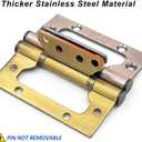 VOLUKA 12 Pack Non-Mortise Door Hinges - Easy to Install, 4" × 3" Stainless Steel Door Hinges - Smooth Movement and Heavy Duty, Brass