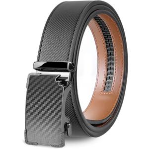 Men's Belts Leather Ratchet Dress Belts for Men Adjustable Belt for Casual Jeans (Beveled Carbon Black Buckle - Black)