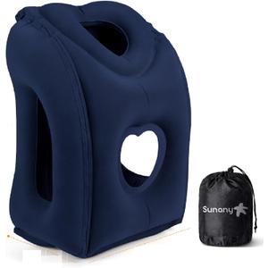 Sunany Travel Pillow, Upgraded Plane Pillow for Long Flights, Inflatable Neck Pillow Used for Airplanes,Cars,Buses,Trains,Office Napping with Eye Mask,Earplugs (Blue)