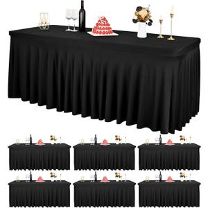 6 Packs Black Spandex Table Clothes for 6 Ft Tables