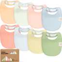 8-Pack Organic Baby Bibs for Boys, Girls - Soft Cotton Drooling and Teething Bibs for Baby Girl & Boy, Extra Absorbent, Easy to Clean & Put On for Toddler, Newborn, Infant 0-24 Months (Dew)