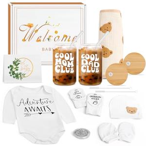 BELIVIUM Newborn Gifts Set Gender Neutral Baby Shower Gifts Gender Reveal Gifts for Parents to Be, New Mom Dad Gifts Mom Dad Coffee Glass & Baby Items, Mom to Be Gift Pregnancy Gifts for Expecting Mom