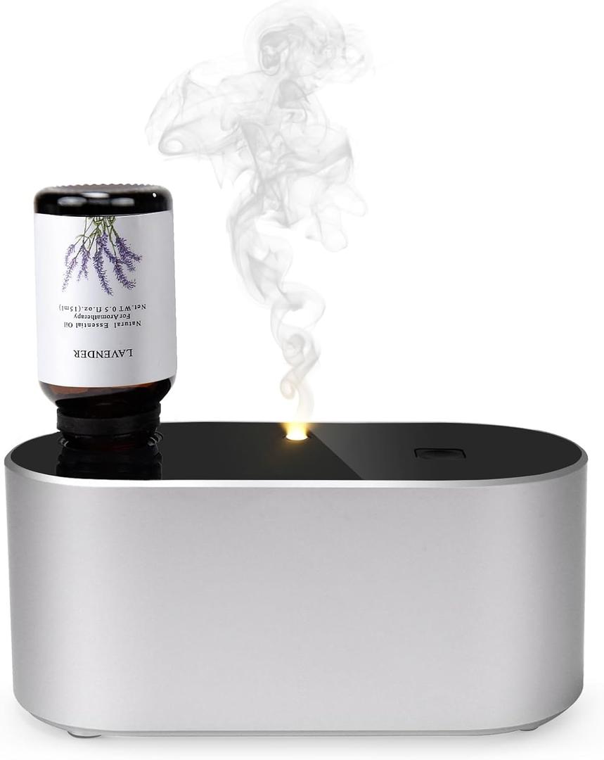 Waterless Diffuser for Essential Oil, Battery Operated Scent Air Aromatherapy Diffuser, Mini Aroma Diffusers with 3 Intermittent Mist Modes, Cycle Start for Home Office Bedroom - Silver