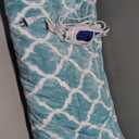 Comfort Spaces Plush to Sherpa Electric Blanket Shawl Shoulder, Neck Wrap with Matching Sock Set, Giftable Ultra Soft, Warm, Snuggle Fleece-Reversible Heated Poncho Throw, 50" W x 64" L, Ogee Aqua