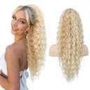SEIKEA Ponytail Extension, PT005 Isabella 26" Long Bohemian Curly Drawstring Ponytail Light Fluffy Multi Layered Clip in Hair Extensions Ponytail Natural Soft Synthetic Hairpiece Light/Dark Blonde