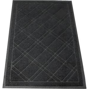 SlipToGrip Durable Door Mat - Black Plaid Design Entryway Rug - 35x23 inches, No-Slip and Washable - Indoor and Outdoor Use, Weatherproof - Ideal for Garage, Patio, and Front Entryway