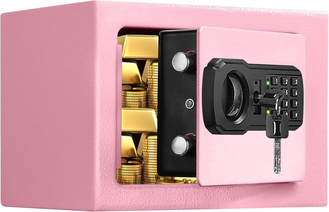 Small Fireproof Safe Box for Home Use, 0.3 Cu ft Mini Pink Safe and Fireproof Lock Box with Electronic Keypad, Fire Safe for Money, Jewelry, ID Documents