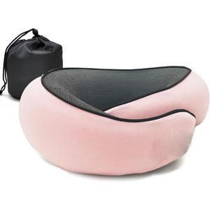 RURING Travel Pillows for Airplanes, Travel Neck Pillow Travel Pillow, Neck Pillow Airplane Memory Foam 360 Degree Support Stowable Pillows for Airplanes Offices and Cars (Pink)