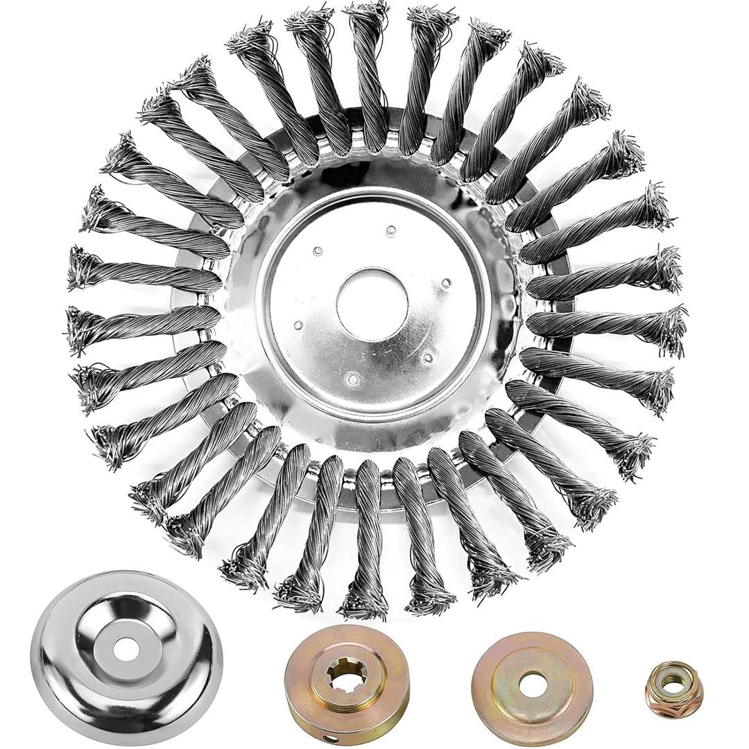 Linkhood 8 Inch Steel Wire Brush Cutter Trimmer Head, Unbreakable Replacement Garden Grass Weed Brush Cutting Head for Rust Removal, Paving Stone, Pavement Joints or Driveway, with Adapter Kit