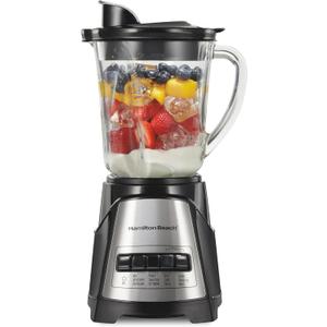 Hamilton Beach Power Elite Wave Action Blender For Smoothies, 40 Oz Glass Jar, 12 Functions Including Puree, Crush Ice, Black, 700 Watts, Black (58148A)