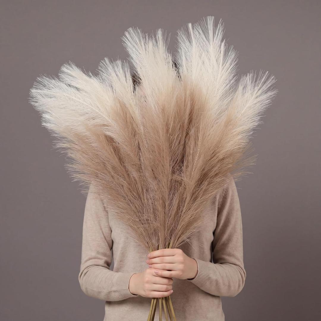 PERFNIQUE Faux Pampas Grass, 9PCS Pompas, Large Pompas Grass, 38'' Tall Pampas Grass for Floor Vase, Pampas Grass Decor Tall for Vase Fillers, Boho Rustic Farmhouse Home Decor(Natural Beige)