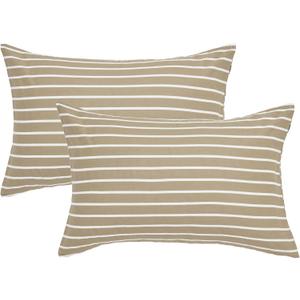 JELLYMONI 100% Natural Cotton Striped Queen Pillowcases Set, 2 Pack Khaki and White Stripes Pattern Printed Pillow Covers with Envelope Closure(Pillows are not Included) (1608)