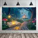 7x5ft Enchanted Fairy Castle Backdrop Spring Enchanted Forest Photography Background Fairy Tale Book Castle Mushroom Butterfly Forest Path Background