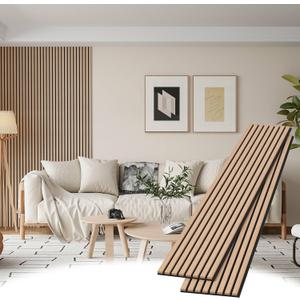 Wood Slat Wall Panels, 2 Pack Accent Decorative Acoustic Wood Slats for Wall and Ceilings, Acoustic Panels for Interior Wall Dcor on Felt Back Board, Oak, 8 x 1 ft