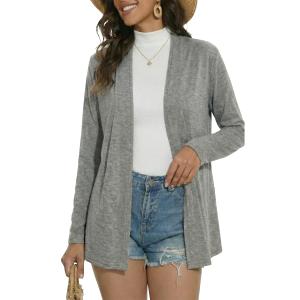Long Sleeve Thin Cardigans for Women Lightweight Casual Loose Open Front Cardigan Soft Sheer Cover Up Grey (Gray, S)