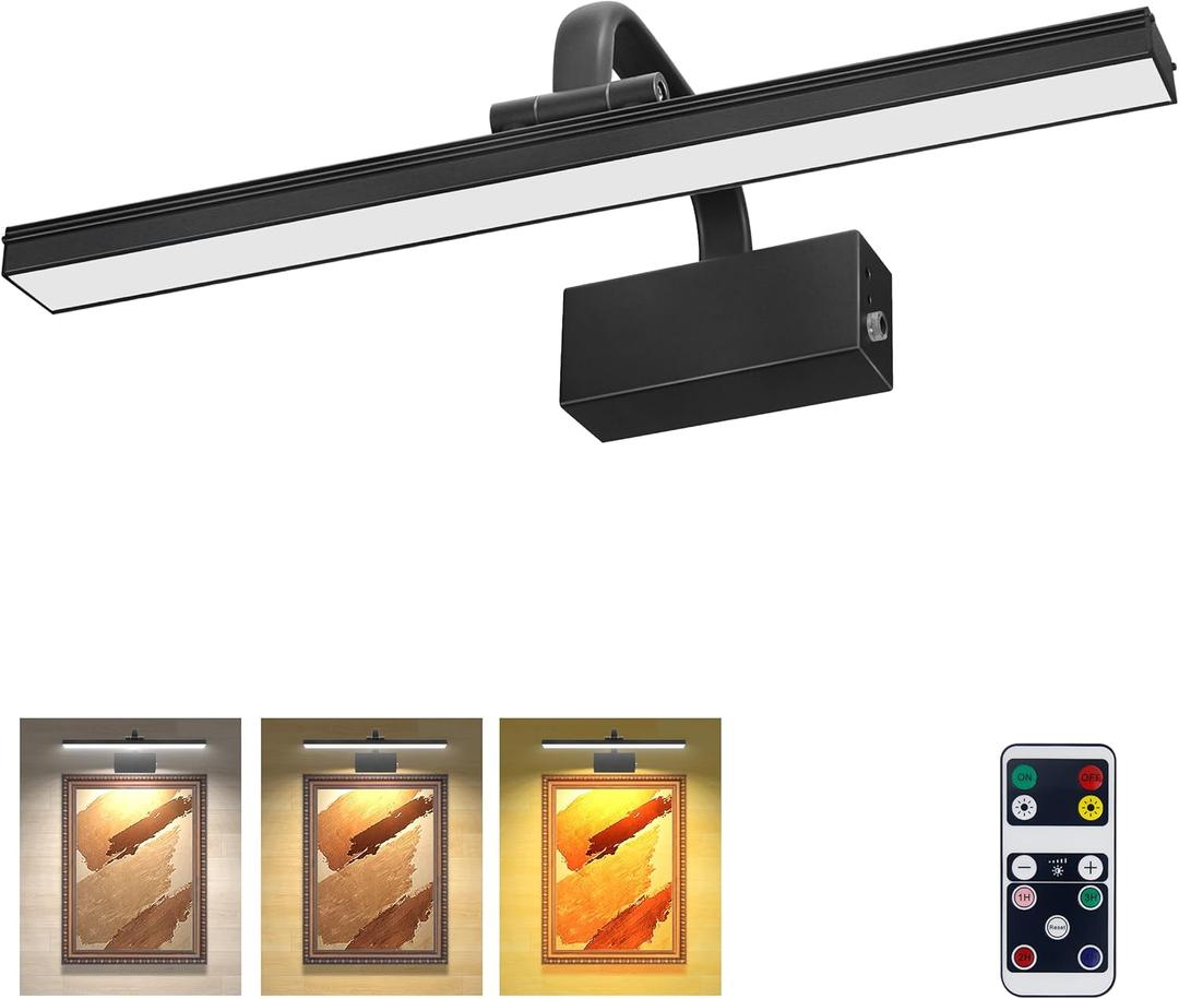Picture Light,Picture Lights for Wall Cordless,16" Picture Lights with Timer and Dimmable,Battery Wall Lights for Display Gallery Painting Art Frame Portrait-L Black