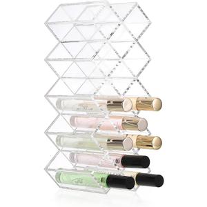 ELLDOO Rollerball Perfume Organizer, 14 Spaces Clear Acrylic Perfume Storage Holder Beauty Scent Holder, Stackable Makeup Lipgloss Lipstick Display Case Lip Gloss Storage Stand