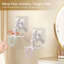 2 x 2 PCS 360Rotating Hanging Jewelry Organizer for Storage Necklace, Bracelets, Watches, Rings, Self-Adhesive Necklace Holder Organizer for Wall, Closet and Door, Bathroom, White