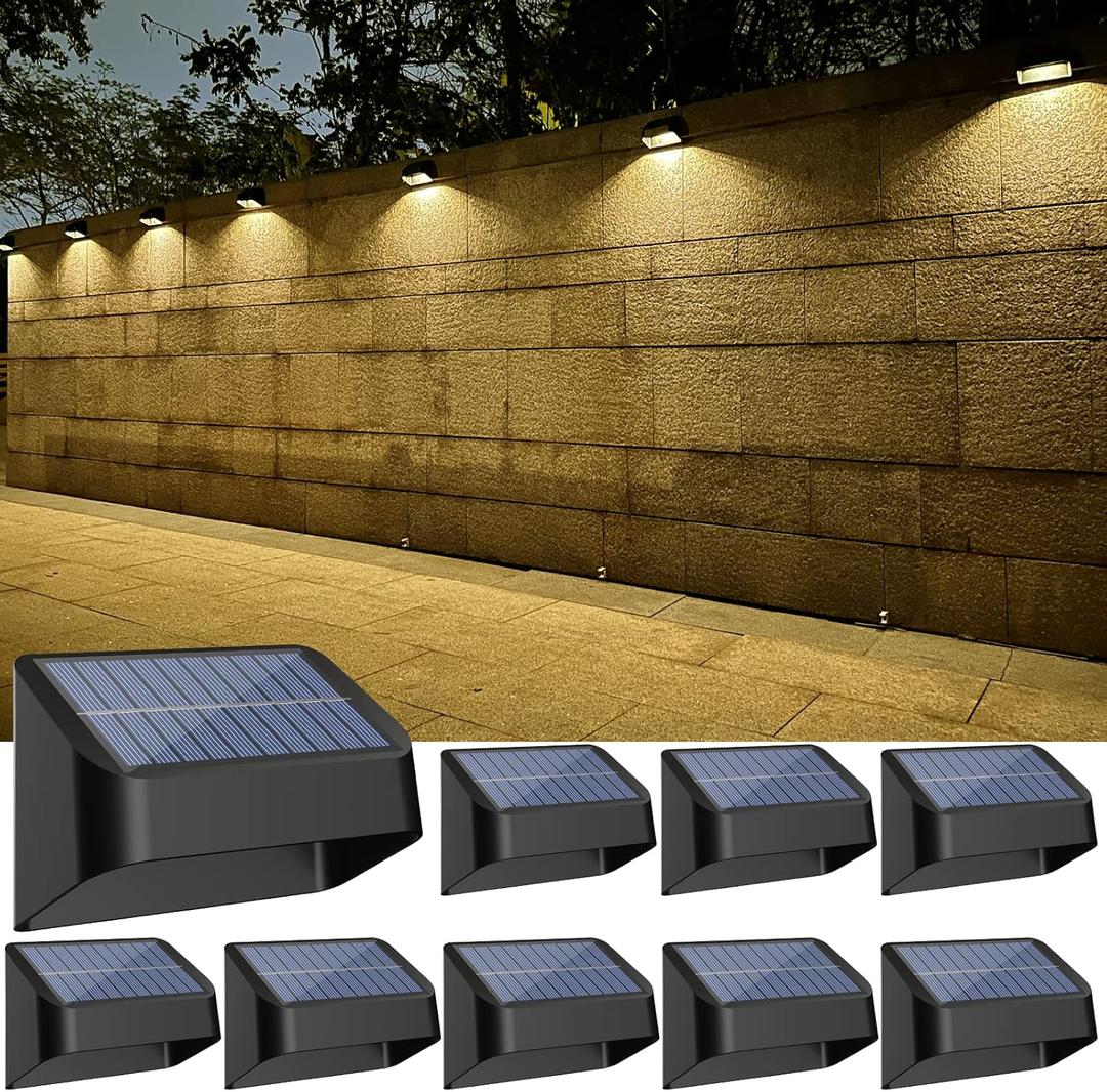 Solar Lights Outdoor, RGB 8 Colors, Dusk to Dawn Deck Light, Solar Deck Lights for Outside IP65 Waterproof, Backyard/Railing/Wall/Step/Patio/Fence(8 Pack,Black) (Warm White & RGB)