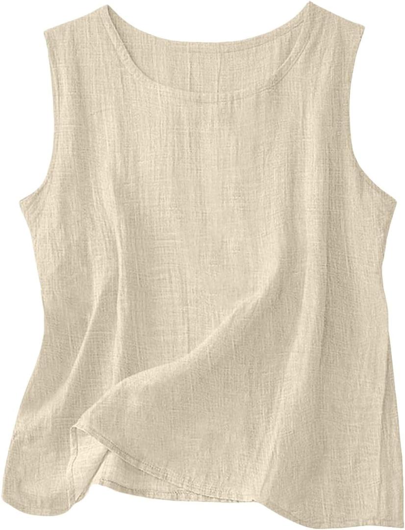 Lyocell Linen Tops for Women Summer Trendy Casual Tank Tops Comfy Lightweight Loose Womens Sleeveless Tops Shirts