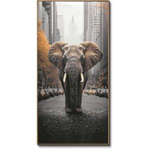 DRLWGTY Abstract Elephant Wall Art,Large Wildlife Paintings Decor with Handmade Crystal Details,Unique Animal Artwork for Living Room Bedroom Office,Ready to hang, 24*48 in