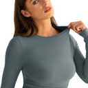 EasyGala Womens Double Lined Long Sleeve Shirts Crewneck Ruched Top Tight Fitted Basic Tee Fall Going Out Outfits 2026 (Gray, M)